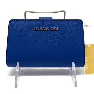 Michael Kors Medium Bifold Zip Chain Wallet Galaxy Blue
